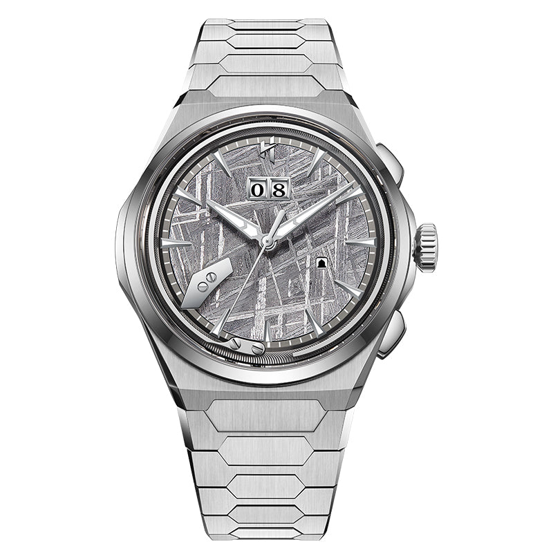 Lucky Harvey ZLS413-3 titanium meteorite chiming watch with grey dial front studio view