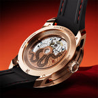 Lucky Harvey ZLS501-2 enamel snake automatic watch caseback with engraved snake and exposed movement