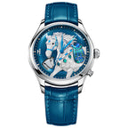 Lucky Harvey ZLS502-1 chiming automaton horse automatic watch with blue dial, front view