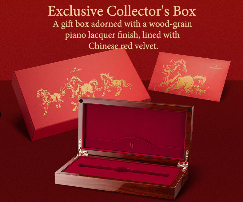 Lucky Harvey ZLS502-1 horse watch exclusive collectors box with wood-grain lacquer and red velvet lining