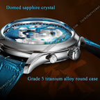 Lucky Harvey ZLS502-1 horse watch side profile showing domed sapphire crystal and grade 5 titanium case