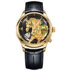 Lucky Harvey ZLS502-3 gold horse automaton automatic watch with black dial, front view
