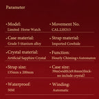 Lucky Harvey ZLS502-3 parameter spec sheet listing CAL.LH013 movement, titanium case and 50M waterproof