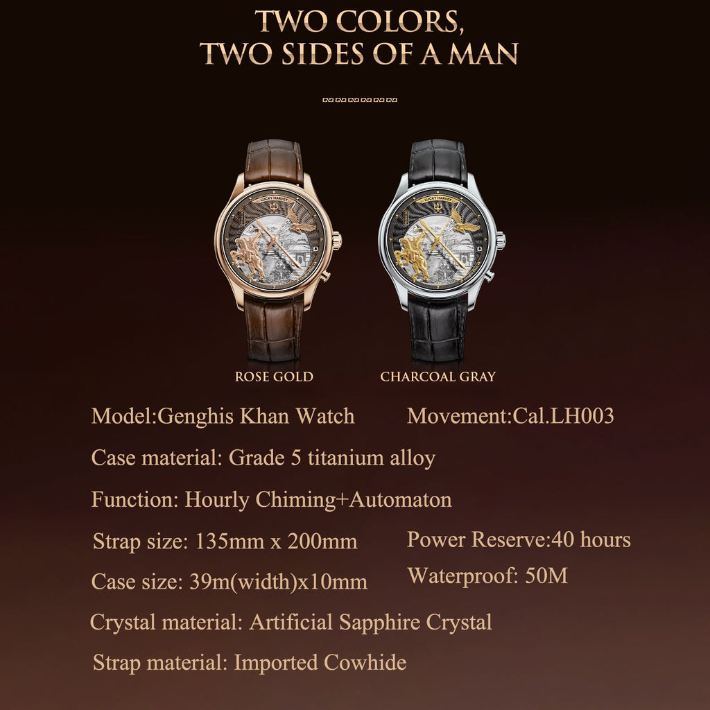 Lucky Harvey ZLS504-1 silver Genghis Khan horse rider eagle automaton chiming watch - detail 2