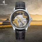 Lucky Harvey ZLS504-1 silver Genghis Khan horse rider eagle automaton chiming watch - front