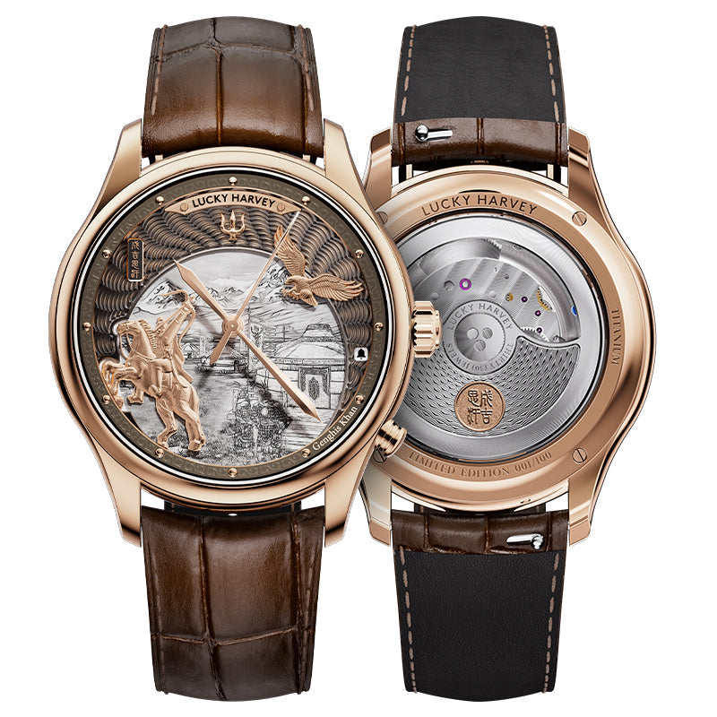 Lucky Harvey ZLS504-2 rose gold Genghis Khan horse rider eagle automaton chiming watch - front alt