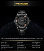 MEGIR 1067 men's watch parameters graphic with case diameter, thickness and band dimensions