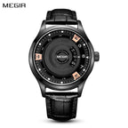 MEGIR 1067 men's watch, black case and industrial-style dial with rose-gold accents, front studio view