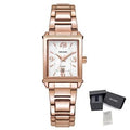 MEGIR 1079 women's watch, rose-gold rectangular case and bracelet with a white dial and date window, front view