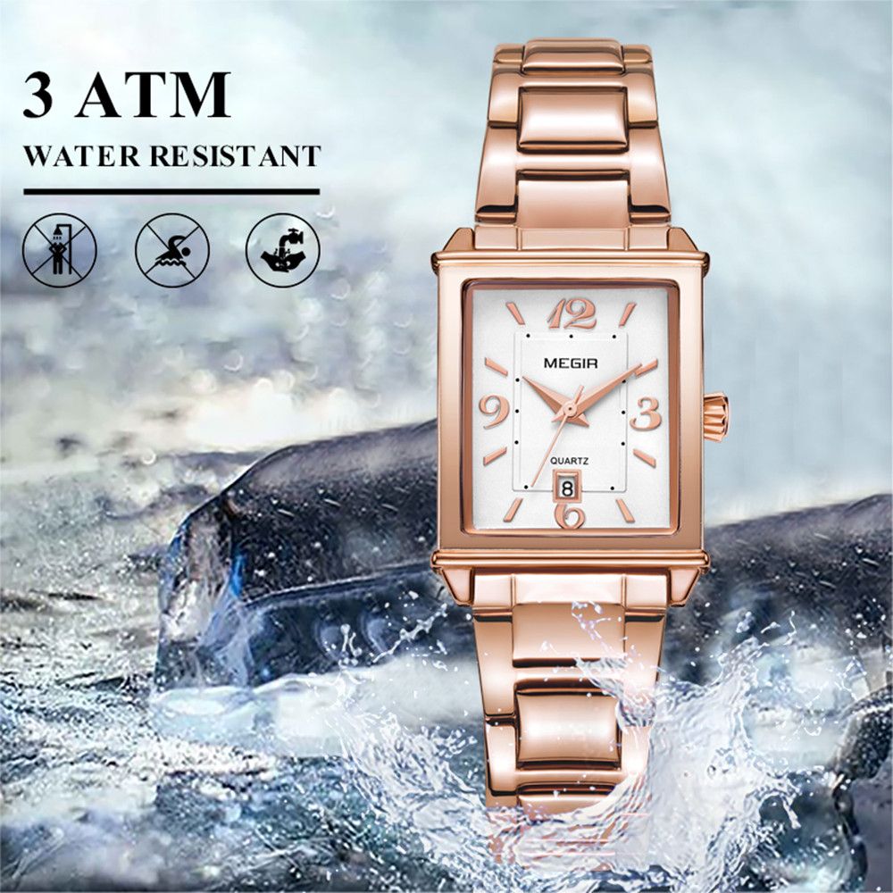 MEGIR 1079 women's watch water-resistance graphic noting protection from splashing but not swimming