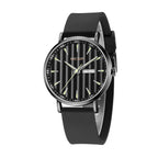 MEGIR 1081 men's watch, black fluted dial and all-black case on a black strap, angled studio view