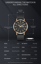 MEGIR 1081 men's watch product size graphic with case, band width and thickness dimensions