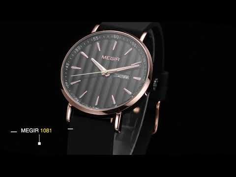 MEGIR 1081 men's watch product video thumbnail, rose-gold watch with a black fluted dial