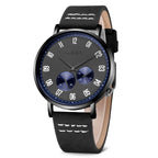 MEGIR 1083 men's multifunction watch, grey dial with blue sub-dials, black case and black strap, angled view