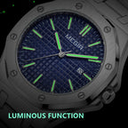 MEGIR 1085 men's watch feature graphic showing luminous hands and markers glowing in the dark
