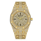 MEGIR 1091 men's iced-out watch, gold-tone octagonal case fully set with crystals, front studio view