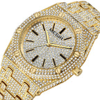 MEGIR 1091 men's iced-out watch, gold-tone octagonal case and crystal-set bracelet, three-quarter view