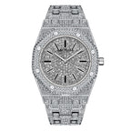 MEGIR 1091 men's iced-out watch, silver-tone octagonal case fully set with crystals, front studio view
