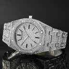 MEGIR 1091 men's iced-out watch, silver-tone octagonal case and crystal-set bracelet, angled view