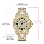 MEGIR 1092 men's iced-out watch parameters graphic with case diameter, thickness and band length