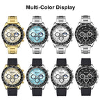 MEGIR 1095 men's multifunction watch color range in gold, turquoise, silver and black dials on steel and silicone