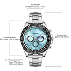 MEGIR 1095 men's multifunction watch parameters graphic with case diameter, thickness and band length
