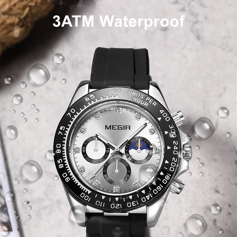 MEGIR 1095 men's multifunction watch water-resistance graphic noting protection from splashing water