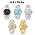 MEGIR 1101 men's dress watch color range with black, turquoise, silver, two-tone and gold honeycomb dials