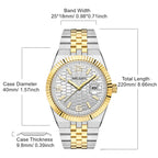 MEGIR 1101 men's dress watch parameters graphic with case diameter, thickness and band length