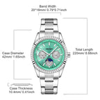 MEGIR 1102 men's multifunction watch parameters graphic with case diameter, thickness and band length