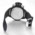 MEGIR 2002 men's chronograph watch caseback and black silicone strap with silver buckle