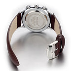 MEGIR 2011 men's chronograph watch caseback and brown leather strap with silver buckle