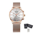 MEGIR 2011 women's chronograph watch, rose-gold case with white dial and mesh bracelet, with gift box