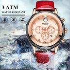 MEGIR 2042 women's chronograph watch water-resistance graphic noting no swimming or showering