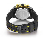 MEGIR 2051 men's chronograph watch caseback with engravings and black and yellow silicone strap with buckle