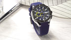 MEGIR 2053 men's chronograph watch product video thumbnail, silver case with blue dial on a desk