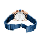 MEGIR 2063 men's chronograph watch caseback with engravings and blue steel bracelet with clasp