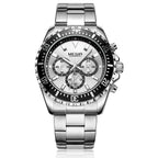 MEGIR 2064 men's chronograph watch, silver case with silver dial and stainless steel bracelet, front studio view