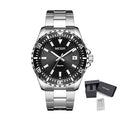 MEGIR 2064AG men's dive watch, silver case with black dial and stainless steel bracelet, with gift box