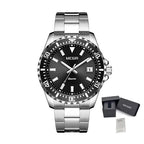 MEGIR 2064AG men's dive watch, silver case with black dial and stainless steel bracelet, with gift box