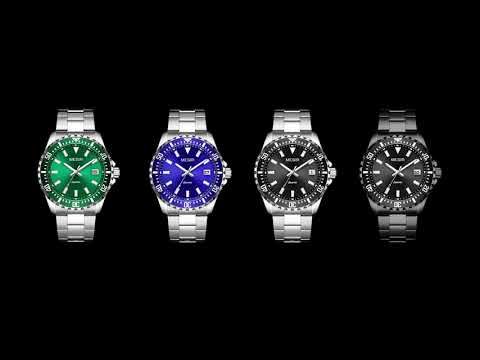 MEGIR 2064AG men's dive watch shown in green, blue, black-silver and all-black colour options