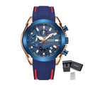 MEGIR 2065 men's chronograph watch, rose-gold and blue case with blue dial and blue silicone strap, with gift box