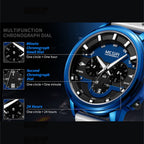 MEGIR 2080 men's chronograph watch feature graphic explaining the minute, second and 24-hour sub-dials