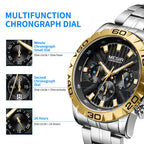 MEGIR 2087 men's chronograph watch feature graphic explaining the minute, second and 24-hour sub-dials