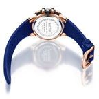 MEGIR 2095 men's chronograph watch caseback with engravings and blue silicone strap with buckle