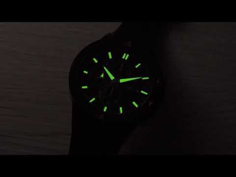 MEGIR 2095 men's chronograph watch video still showing the luminous dial glowing in the dark