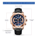 MEGIR 2102 men's chronograph watch parameters graphic with strap size, case size and thickness