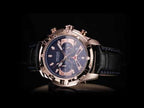 MEGIR 2102 men's chronograph watch product video thumbnail, rose-gold case with blue dial and black leather strap