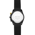 MEGIR 2116 men's chronograph watch caseback with engravings and perforated black silicone strap
