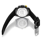 MEGIR 2116 men's chronograph watch caseback with engravings and black silicone strap with buckle